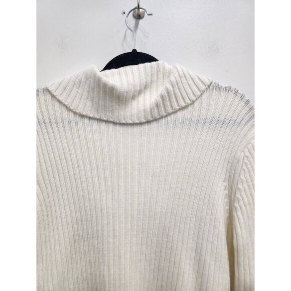 Effeci Womens Sweater Jacket Size Large Ivory Zip Up Front Long Sleeve Quilted - Picture 8 of 8